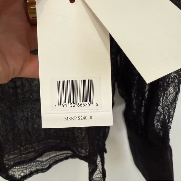 Jason Wu Black Satin Trim Lace Sheer Blouse Top Button Up Front Women's Sz M NWT - Picture 12 of 14